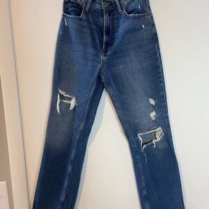 Abercrombie & Fitch Distressed Ankle Straight Ultra High Rise Jeans - Blue